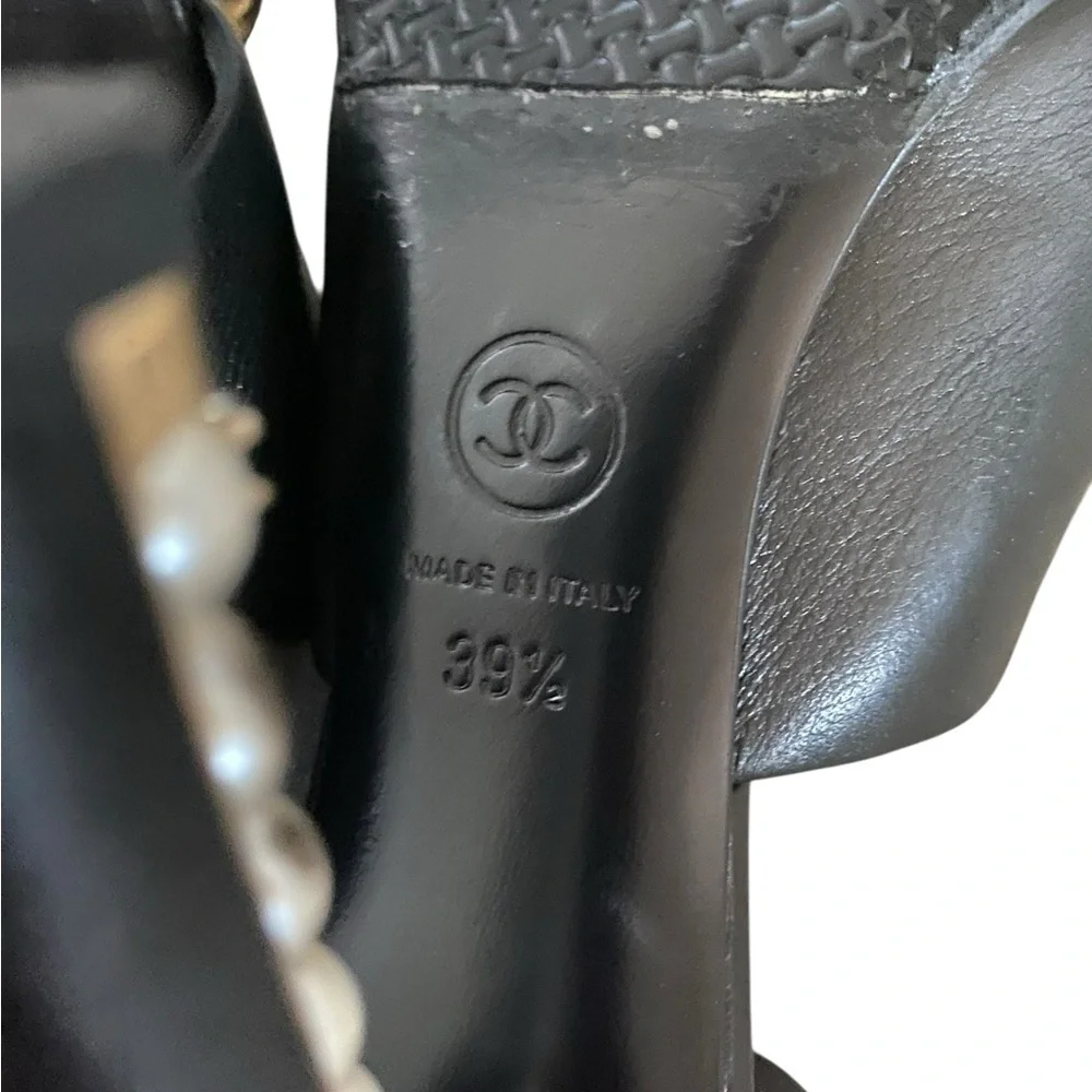 CHANEL Black Heels with Pearl Detail